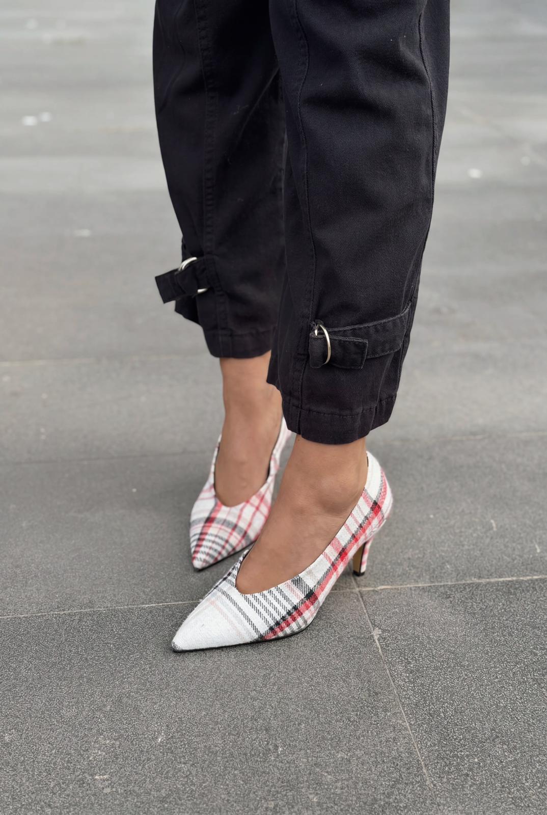 Kairo Stiletto Çok Renkli Tüvit Kumaş Ekoseli - ILOVESHOES