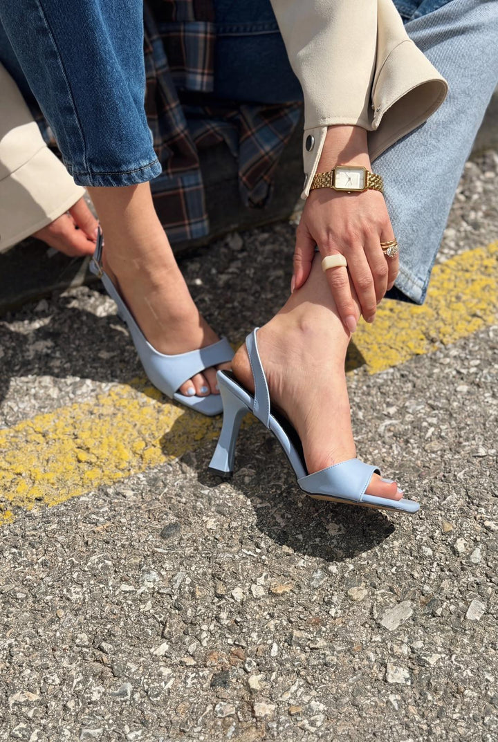 Solvion Topuklu Sandalet Mavi Mat Deri - ILOVESHOES