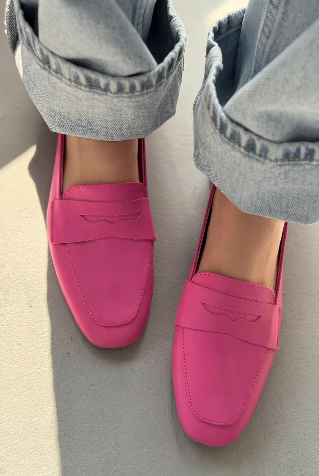 Melniel Fuşya Hakiki Deri Kadın Loafer - ILOVESHOES