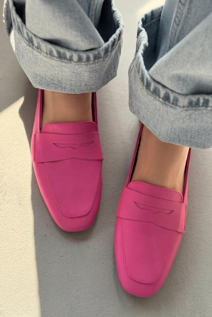 Melniel Fuşya Hakiki Deri Kadın Loafer - ILOVESHOES
