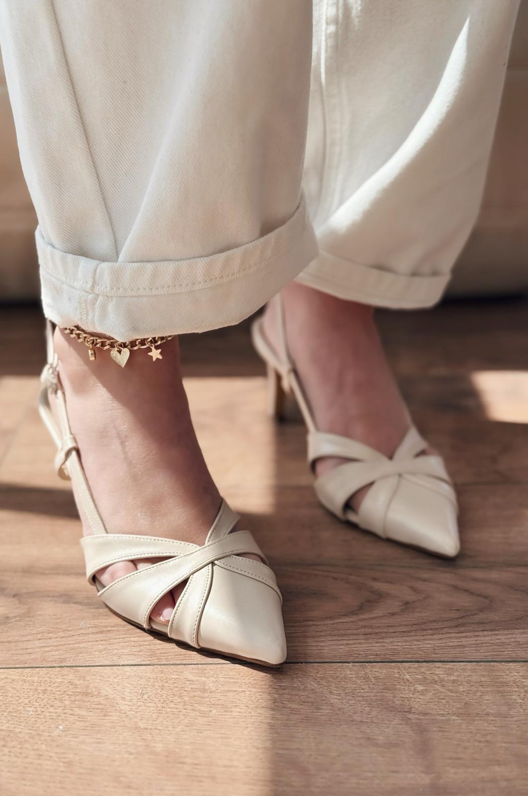 Peraps Mat Deri Yüksek Topuklu Stiletto Bej - ILOVESHOES