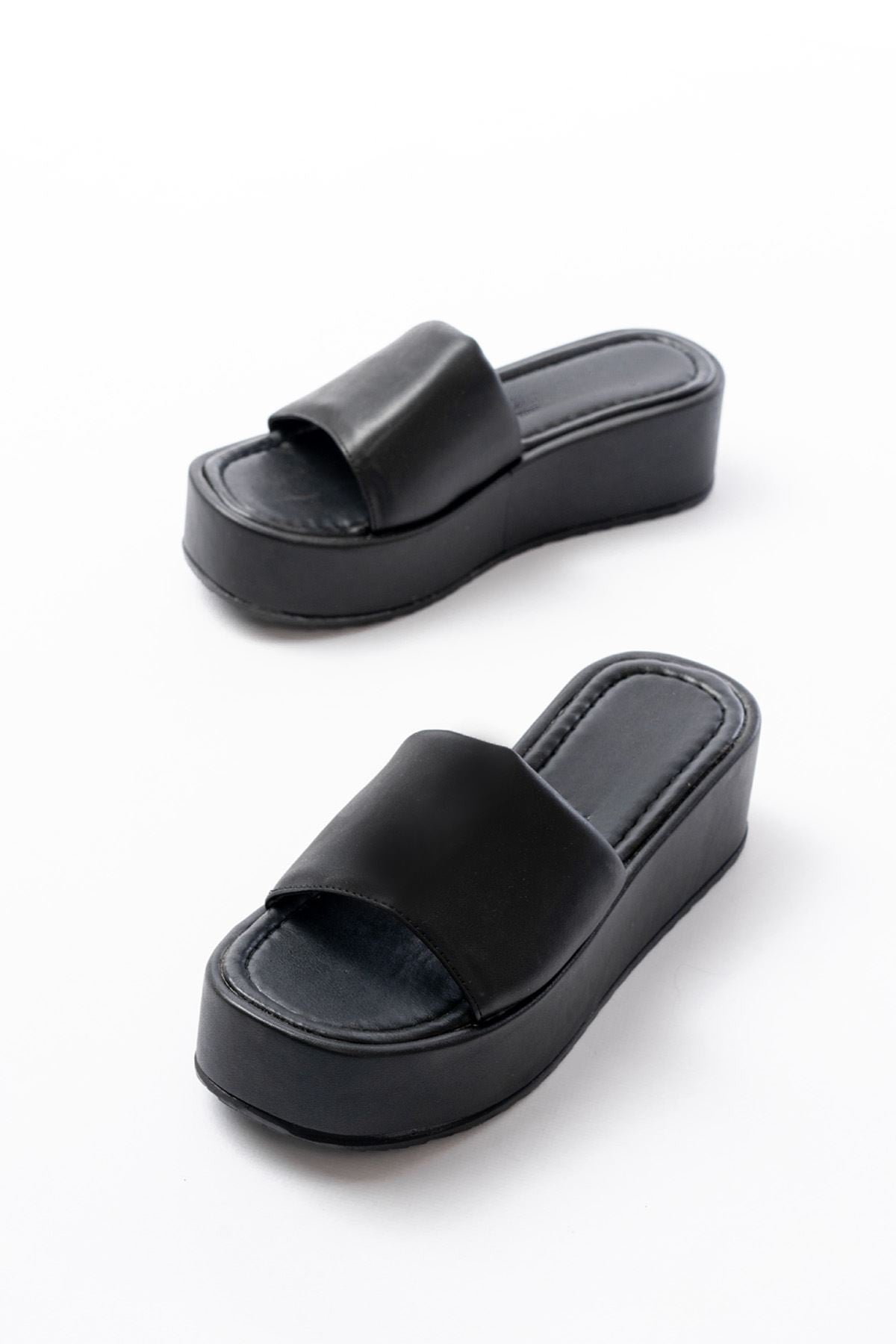 Jarmel Mat Deri Siyah Kalın Taban Kadın Terlik - ILOVESHOES
