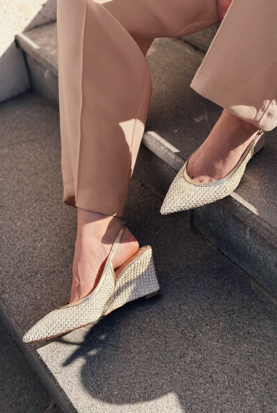 Solthera Gold Hasır Örgü Kadın Stiletto - ILOVESHOES