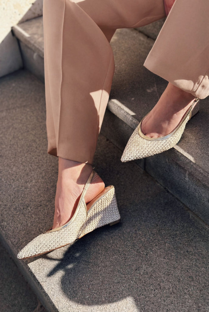 Solthera Gold Hasır Örgü Kadın Stiletto - ILOVESHOES