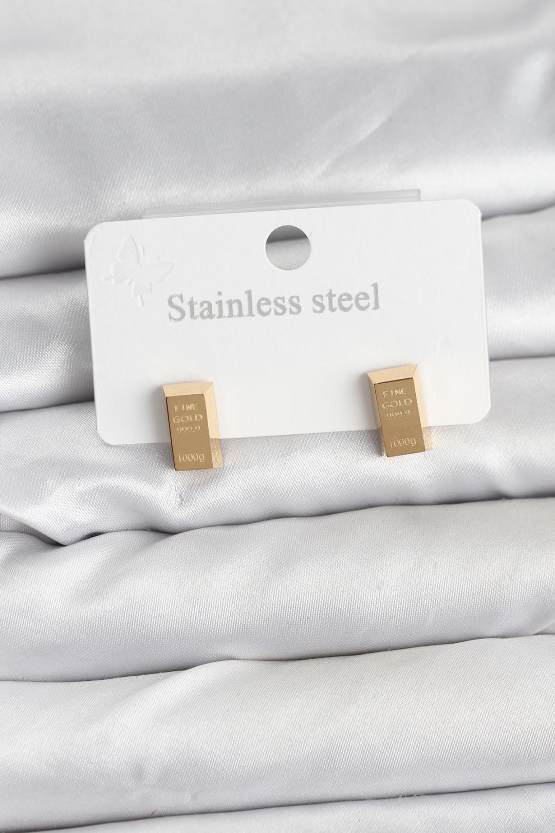 ILS - 1052 KAdın Küpe Gold Çelik Külçe Model - ILOVESHOES