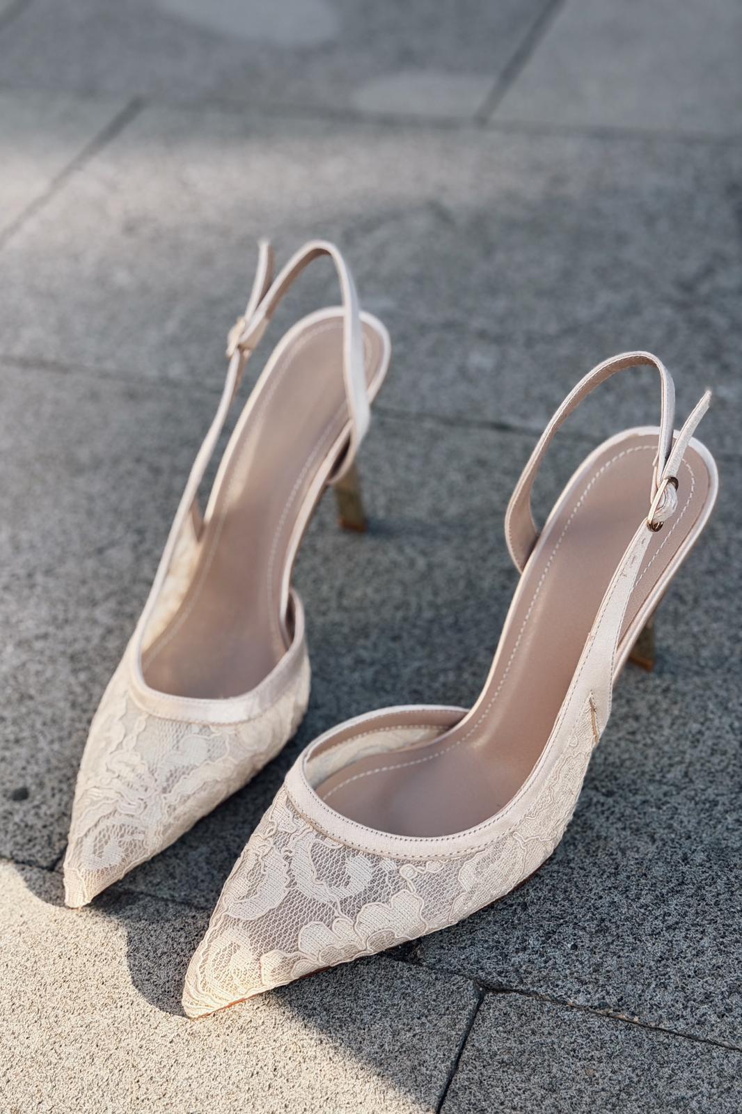 Delren Stiletto Bej Dantel - ILOVESHOES