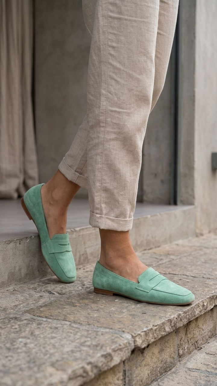Melniel Yeşil Hakiki Süet Kadın Loafer - ILOVESHOES