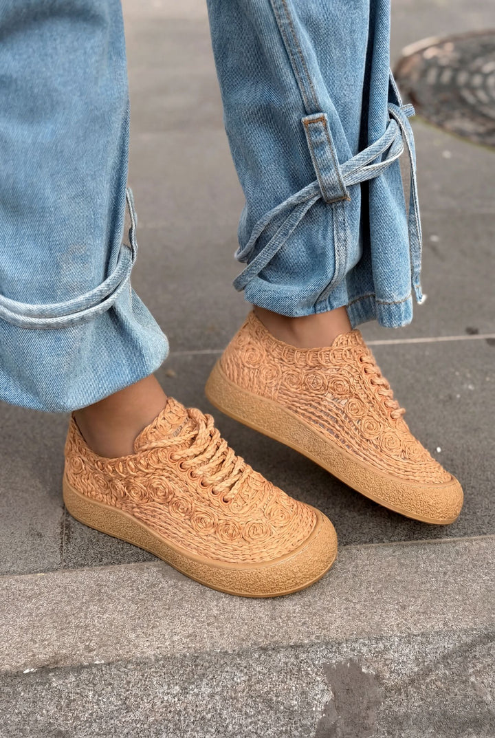 Sarrin Kadın Spar Ayakkabı Taba Örgü - ILOVESHOES