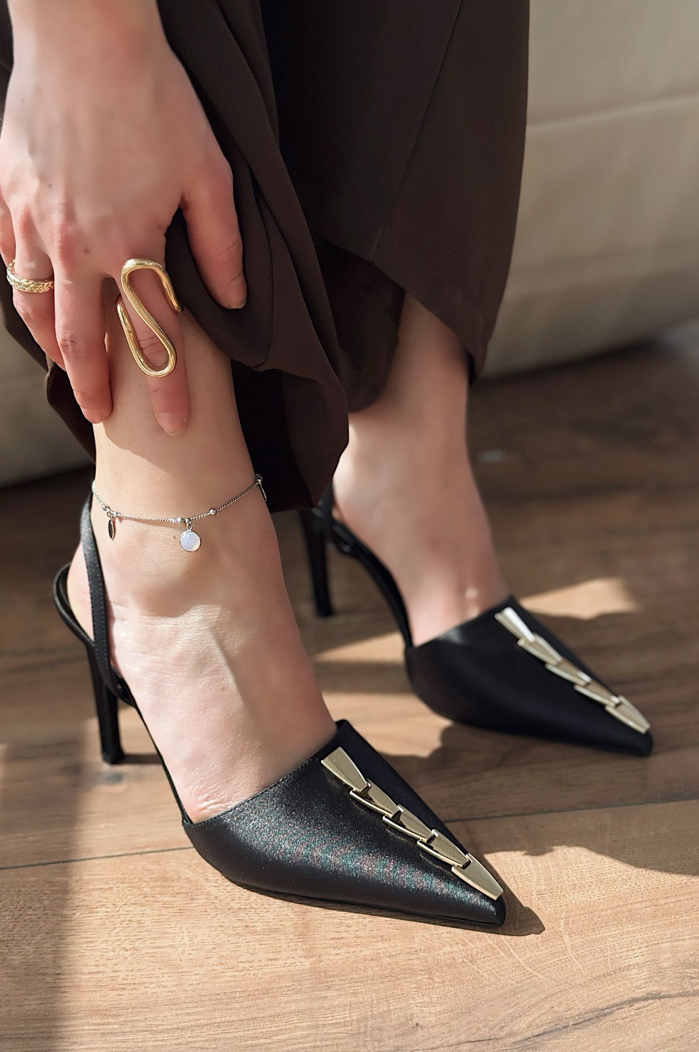 Jaylen Saten Siyah Yüksek Topuklu Kadın Ayakkabı - ILOVESHOES