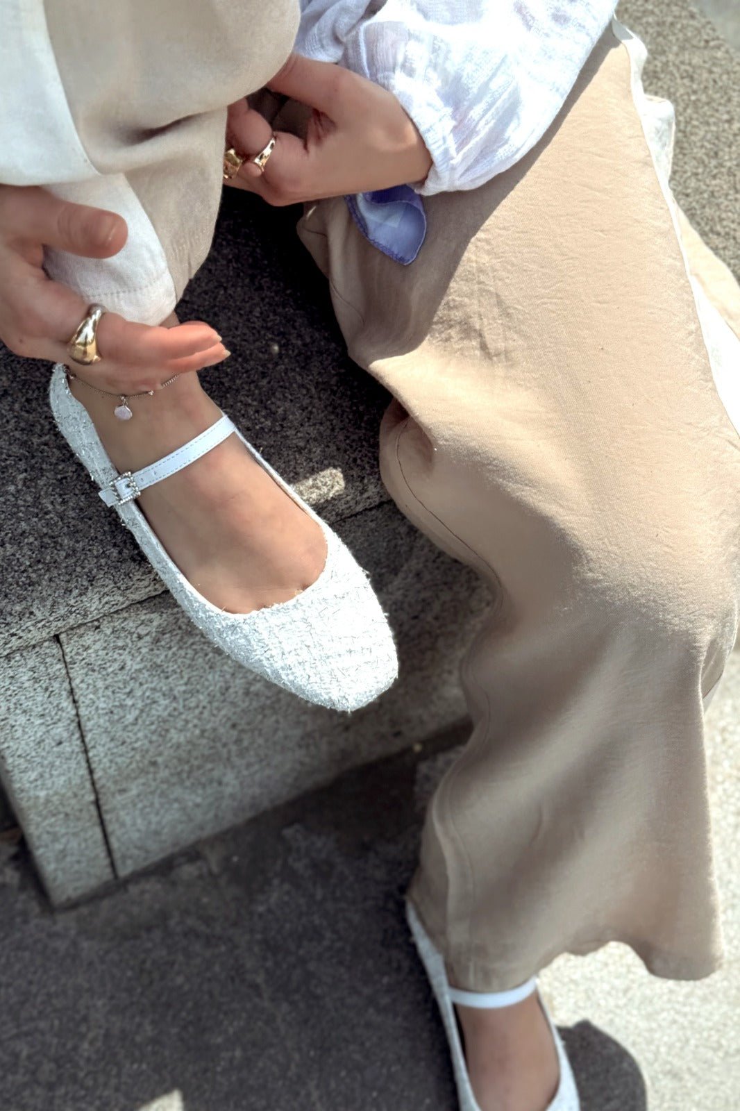 Edwons Tüvit Desenli Kadın Babet Beyaz - ILOVESHOES
