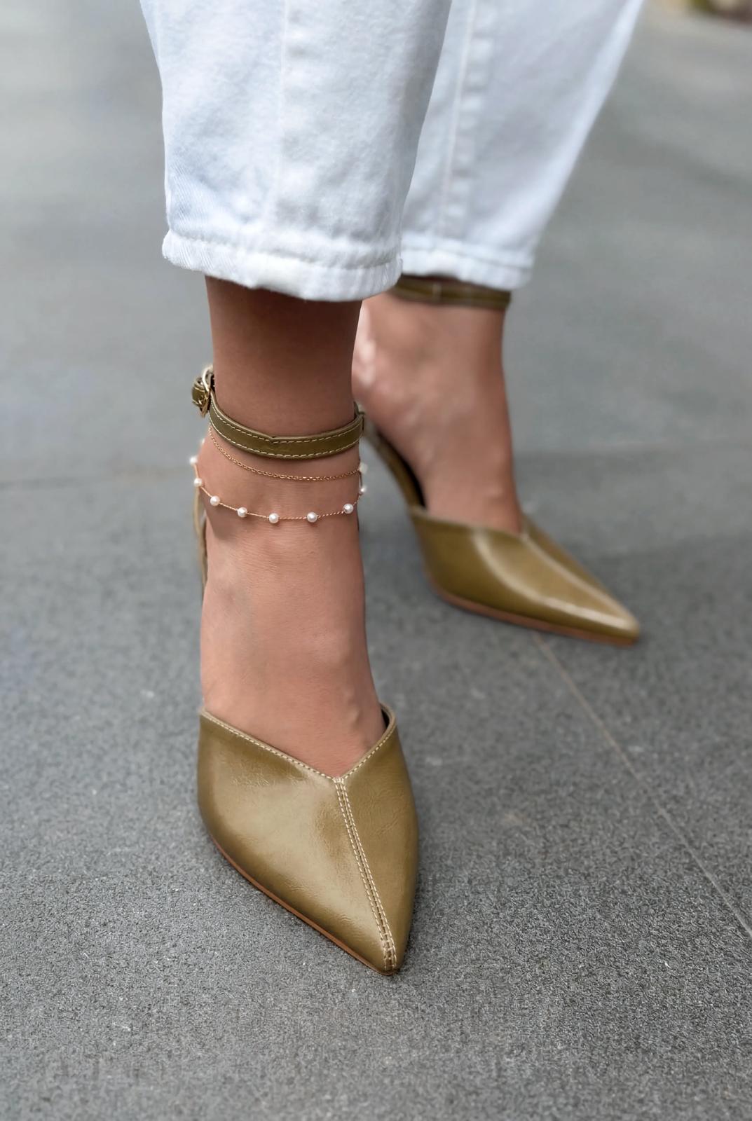 Rovire Stiletto Haki Kırışık Deri - ILOVESHOES