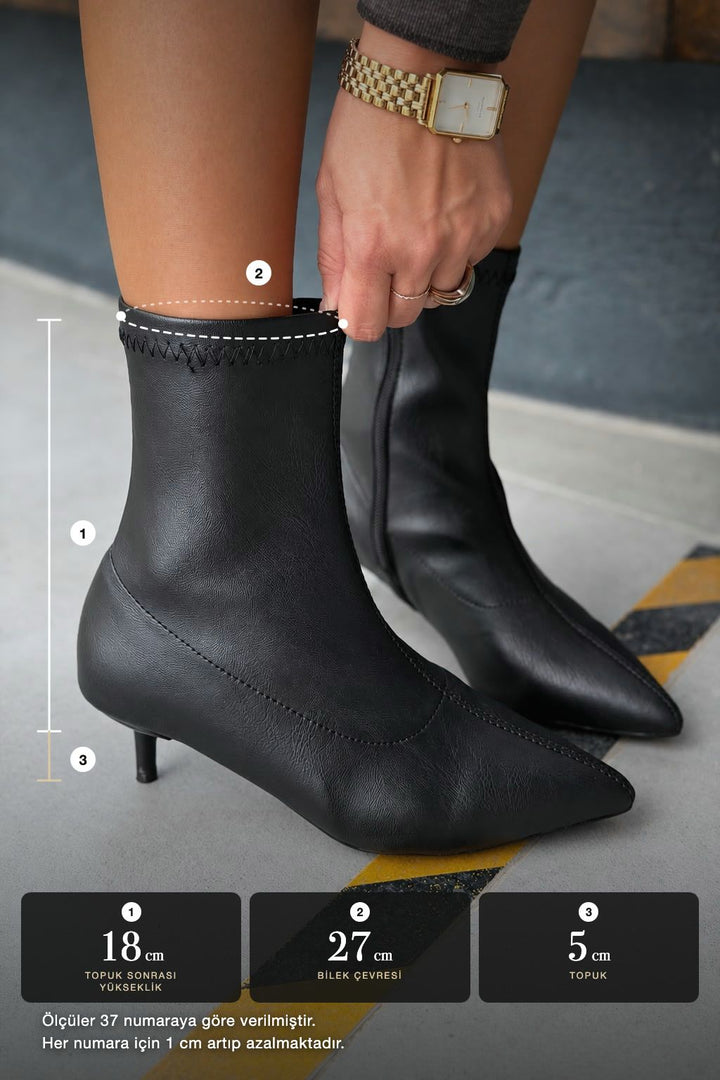 Kyrel Siyah Mat Deri Kadın Streç Bot - ILOVESHOES