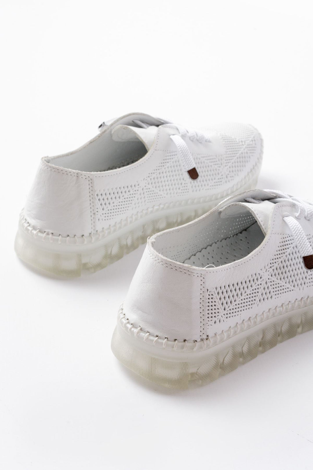 Narissa Hakiki Deri Beyaz Şeffaf Taban Kadın Spor Ayakkabı - ILOVESHOES