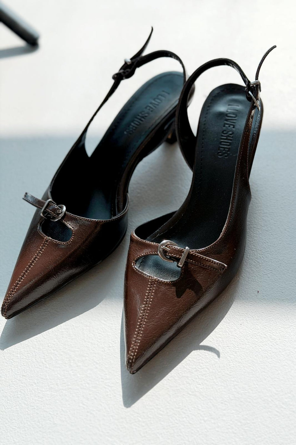 Norin Acıkahve Kırışık Deri Kadın Stiletto - ILOVESHOES