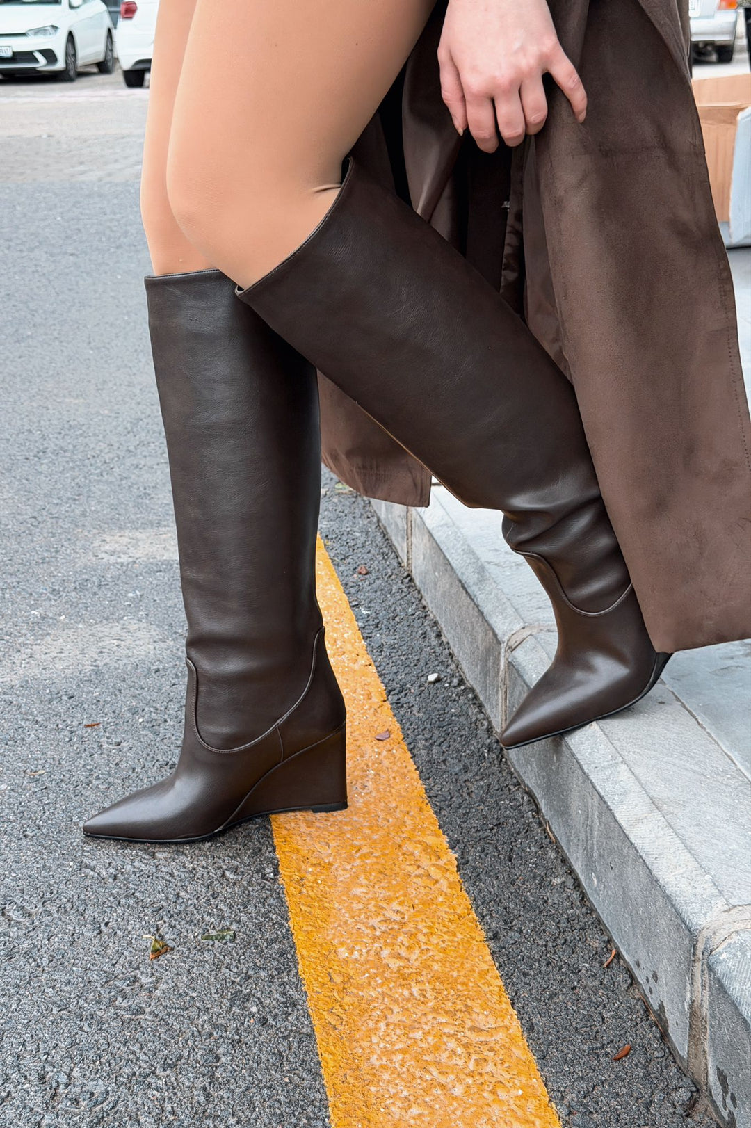 Ravita Kadın Dolgu Topuklu Çizme Acıkahve Mat Deri - ILOVESHOES