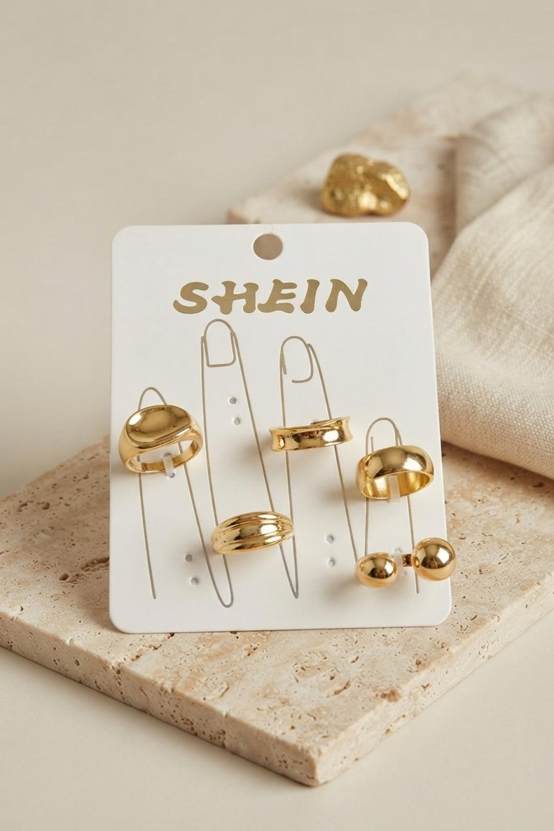 ILS-1153-Gold Renk Pirinç Bohem Yüzük Kombini