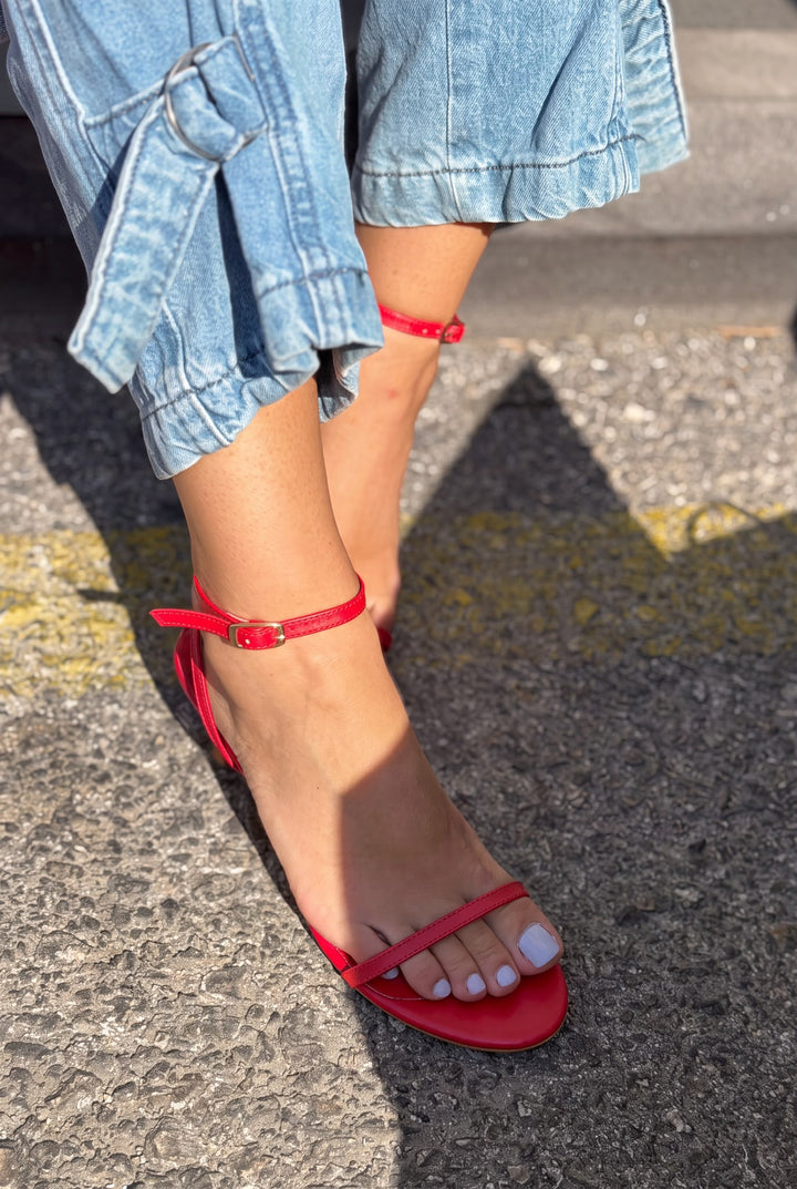 Colva Kırmızı Mat Deri Kadın Topuklu Sandalet - ILOVESHOES