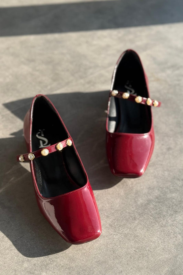 Myrel Rugan Bordo İnci Detaylı Mary Jane - ILOVESHOES