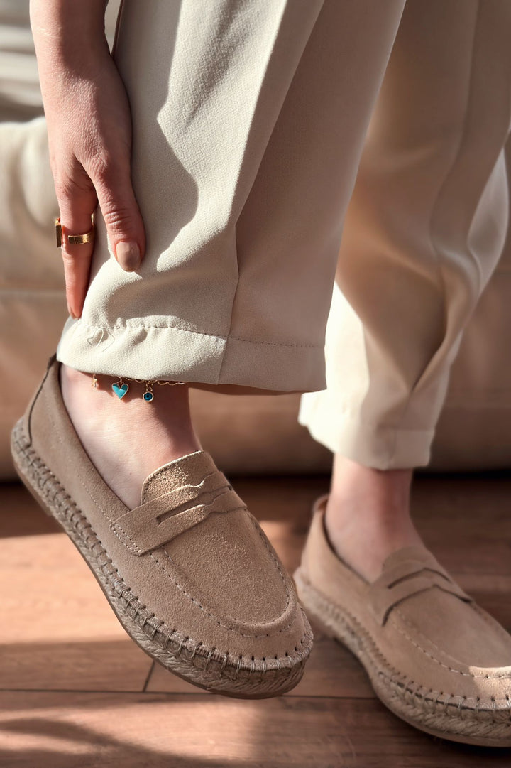 Celure Espadril Loafer Bej Hakiki Süet - ILOVESHOES