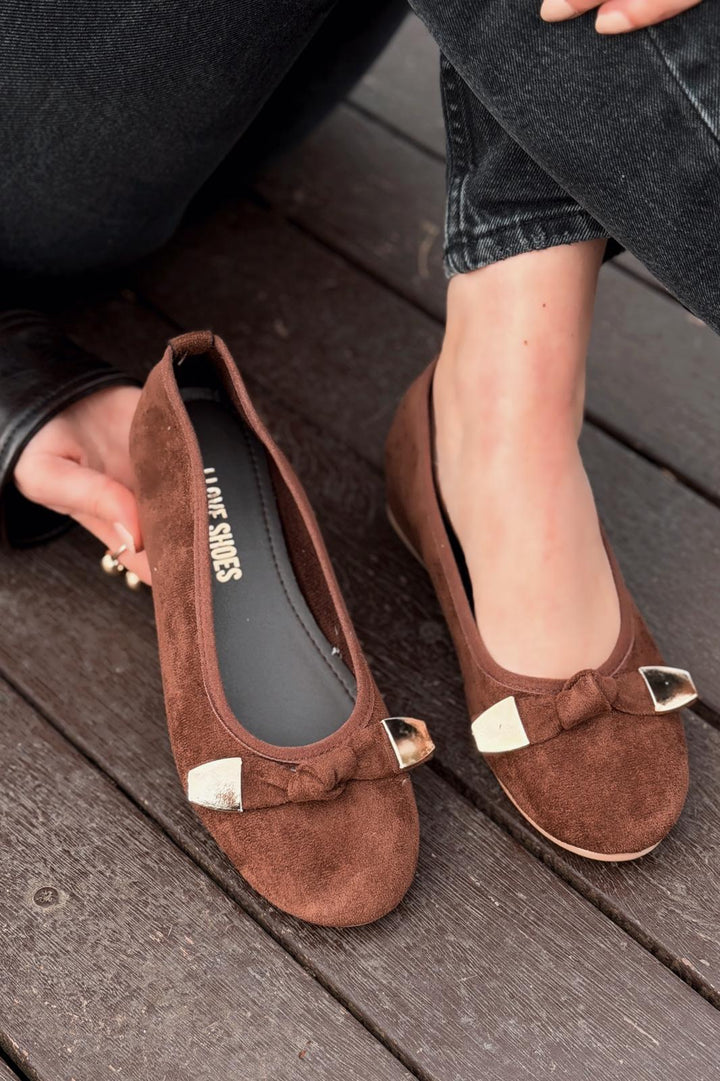 Orphel Kadın Babet Acıkahve Süet Dolgu Topuklu - ILOVESHOES