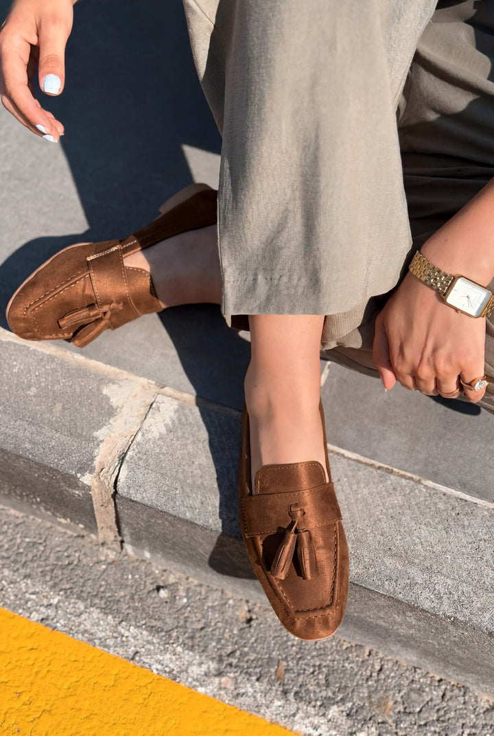 Olena Kahverengi Süet Kadın Loafer - ILOVESHOES