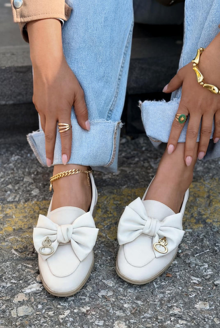 Norrada Kadın Loafer Bej Saten - ILOVESHOES