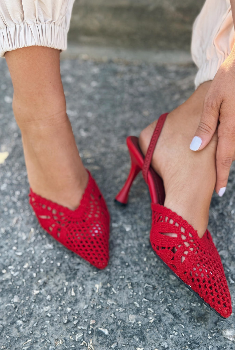 Brina Kırmızı Dantel Kadın Stiletto - ILOVESHOES