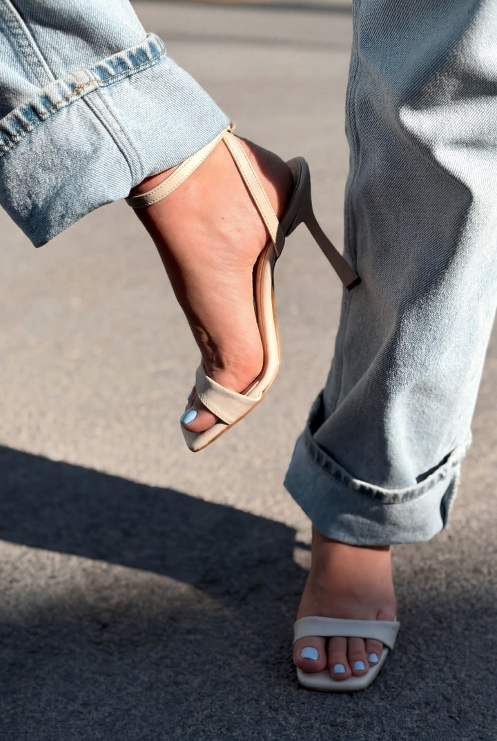 Velior Bej Mat Deri Kadın Topuklu Sandalet - ILOVESHOES