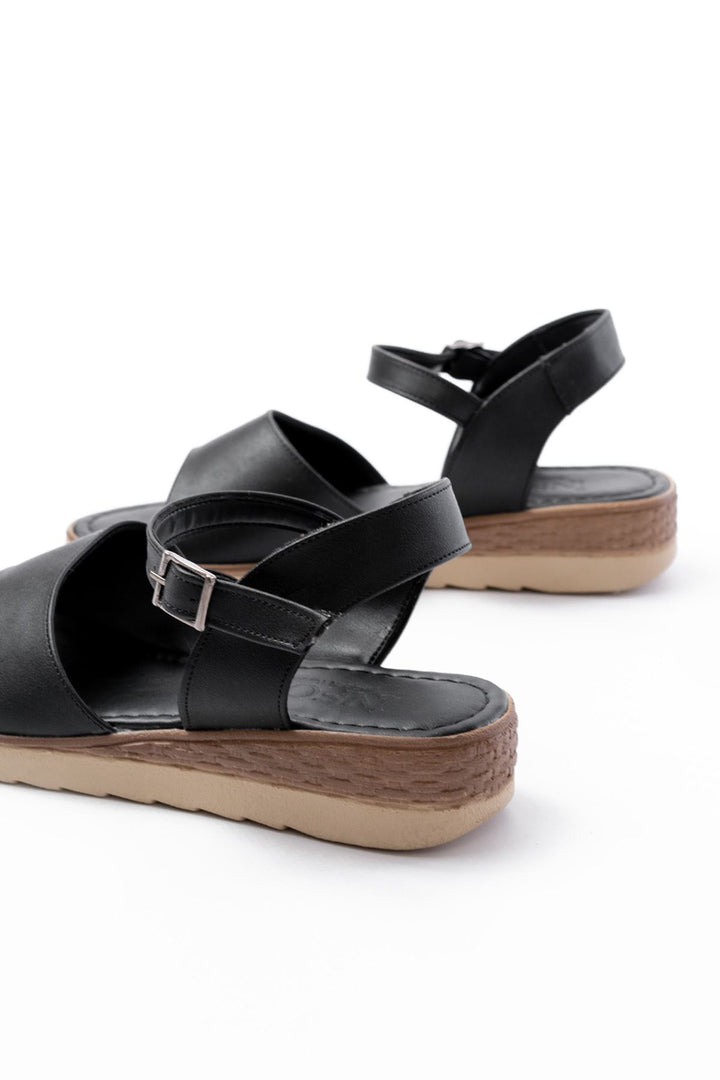 Merolin Hakiki Deri Siyah Golgu Topuklu Sandalet - ILOVESHOES