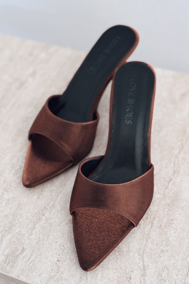 Yonspe Saten İnce Topuklu Terlik Bronz