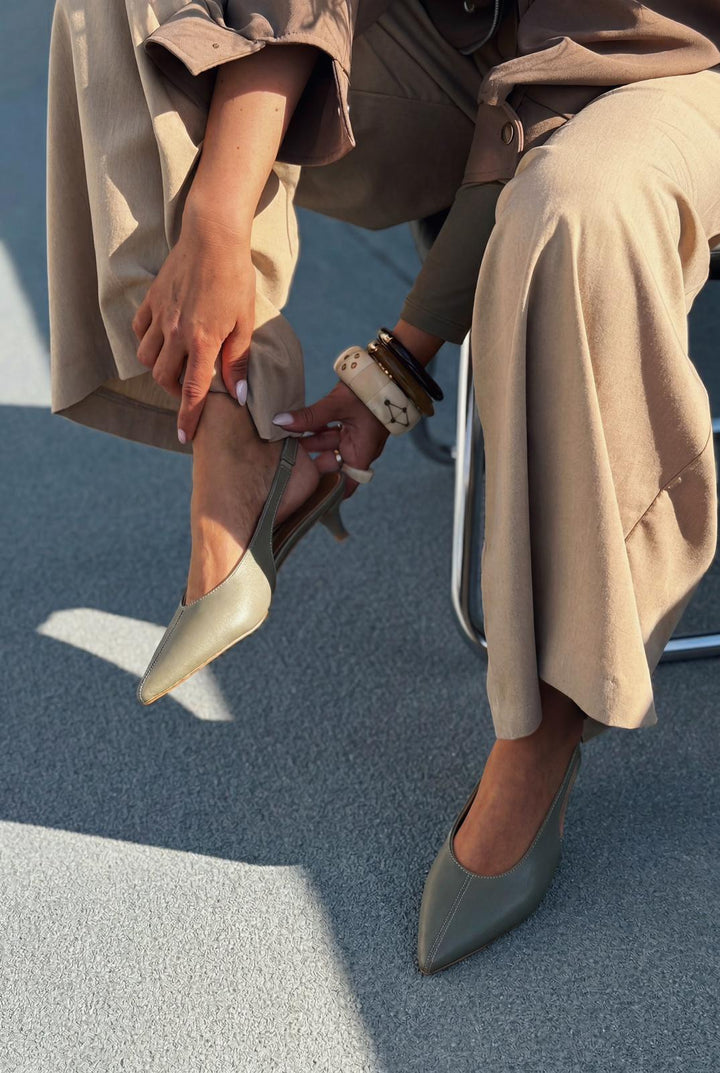 Selor Hakiki Deri Haki Mat Deri Kadın Stiletto - ILOVESHOES