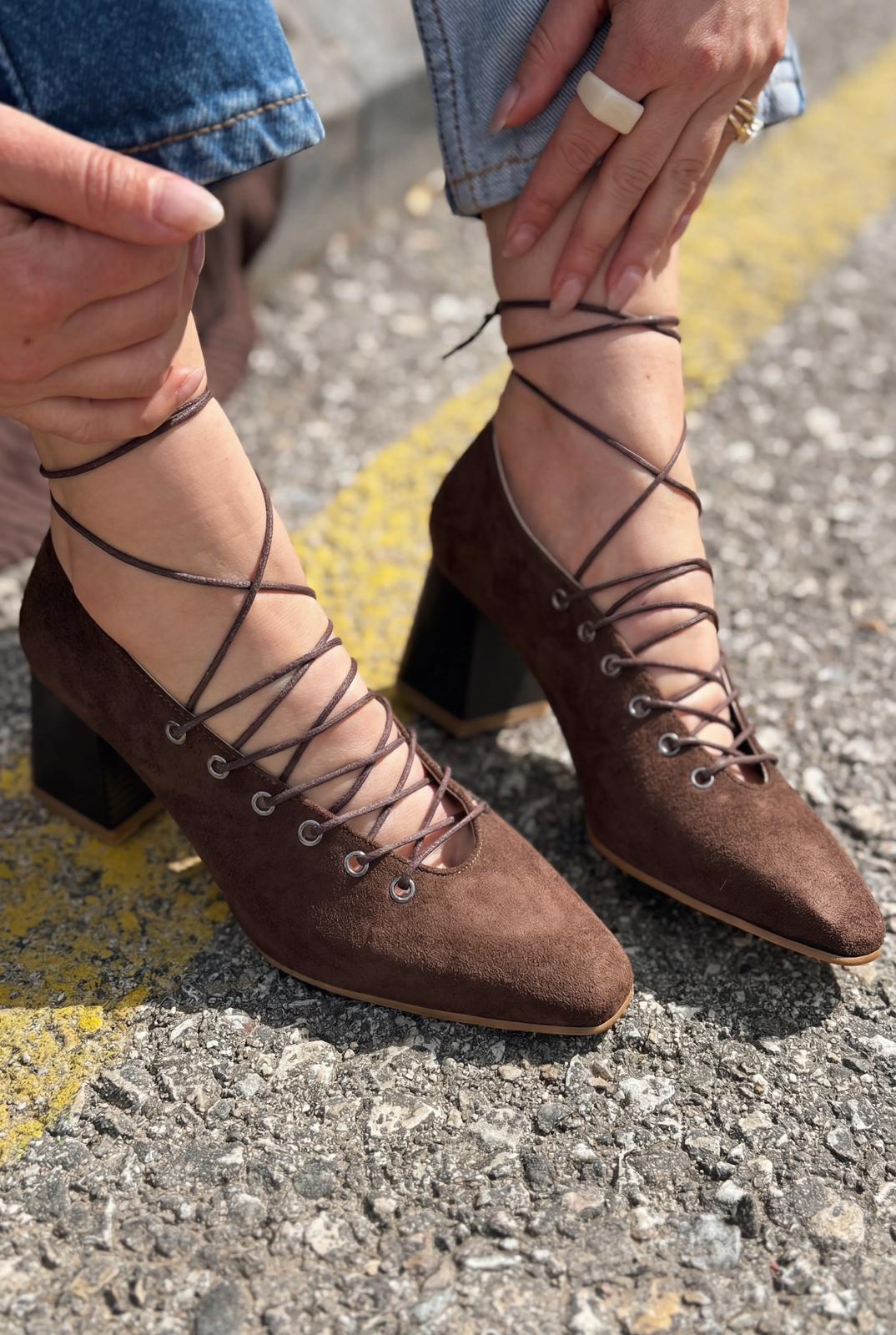 Temora Topuklu Ayakkabı Acıkahve Süet - ILOVESHOES