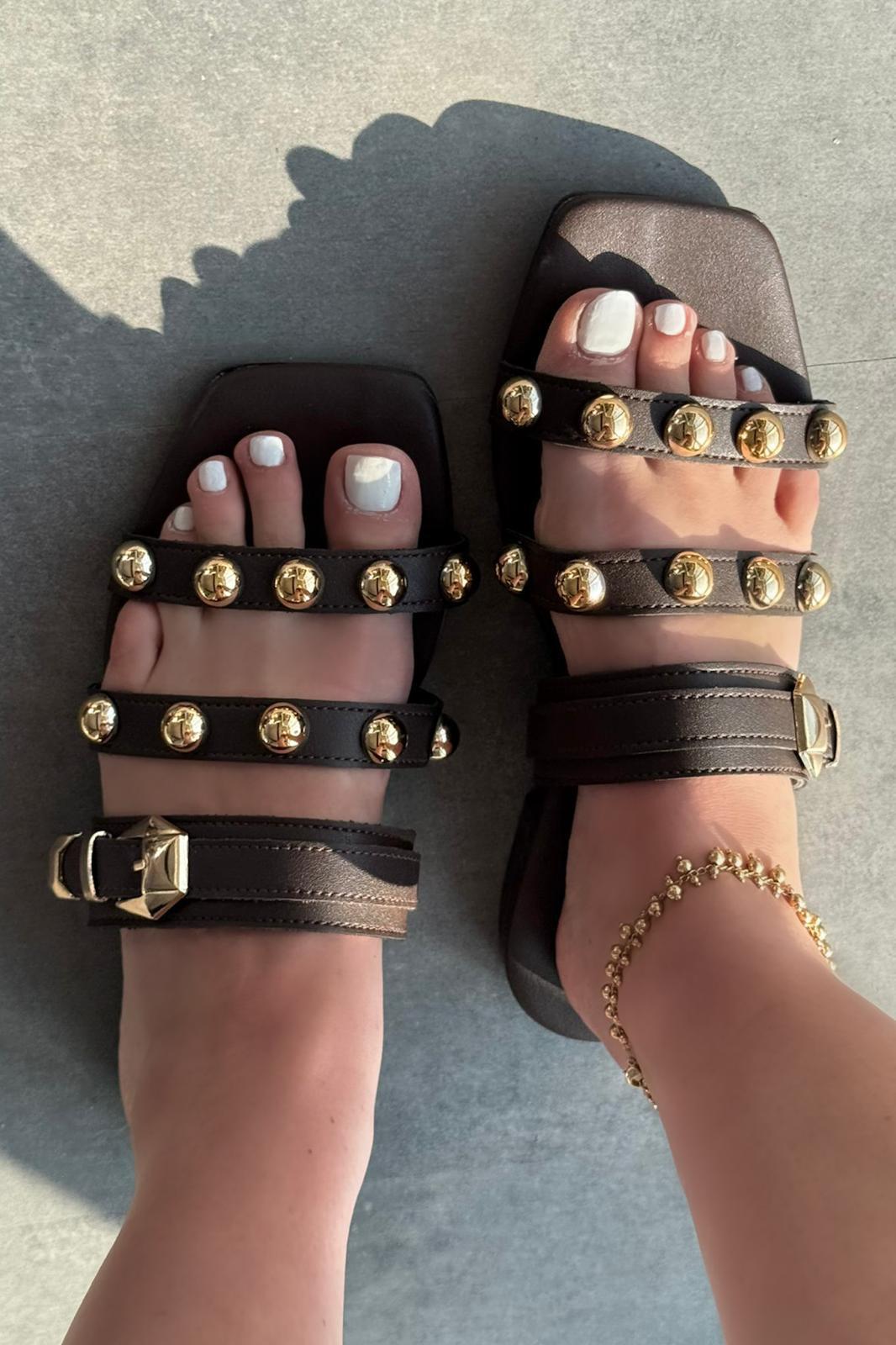 Dawist Mat Deri Acıkahve Troklu Düz Kadın Terlik - ILOVESHOES