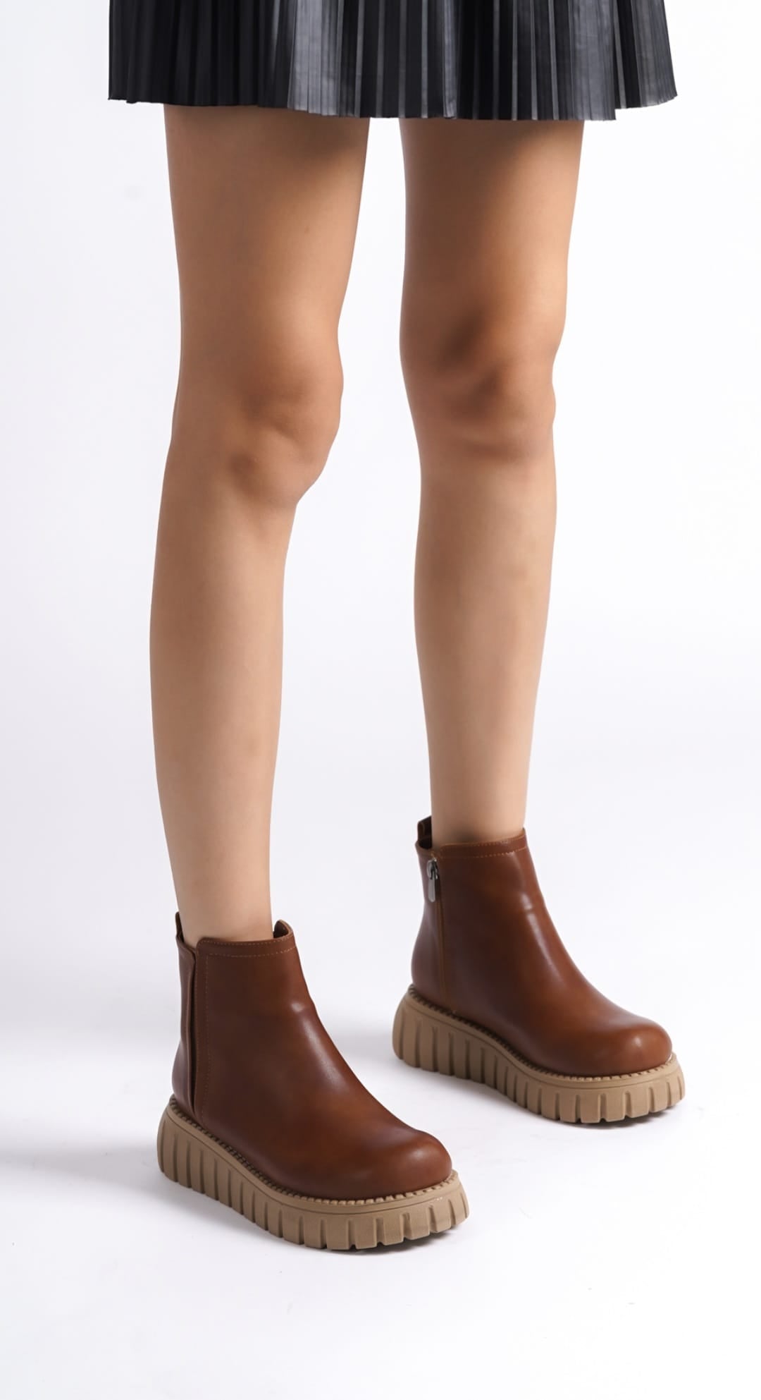 Velarise Kadın Bot Taba Mat Deri Bej Tabanlı - ILOVESHOES