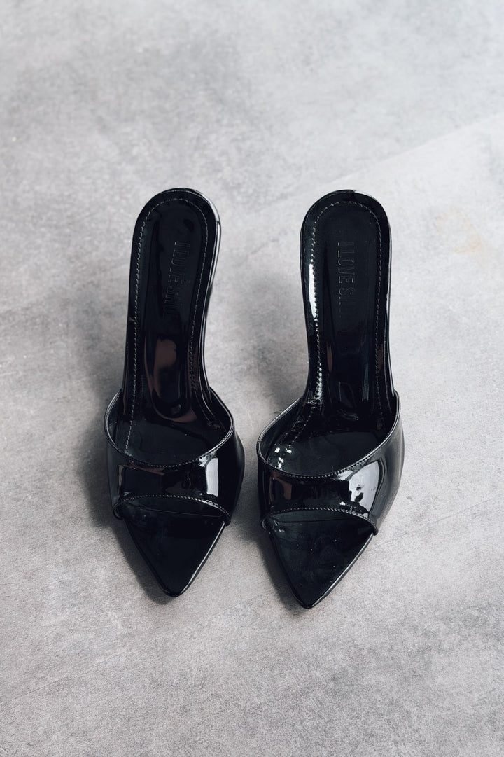 Yonspe Siyah Rugan Kadın Topuklu Terlik - ILOVESHOES