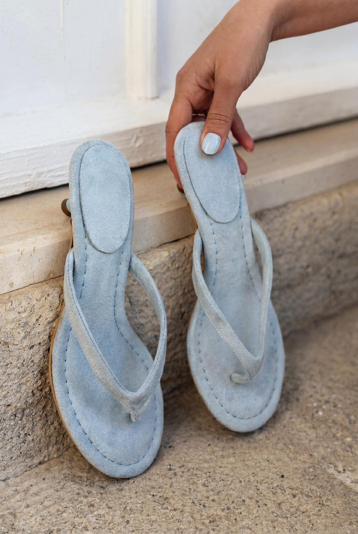 Arlene Topuklu Parmak Arası Terlik Bebek Mavisi Süet - ILOVESHOES