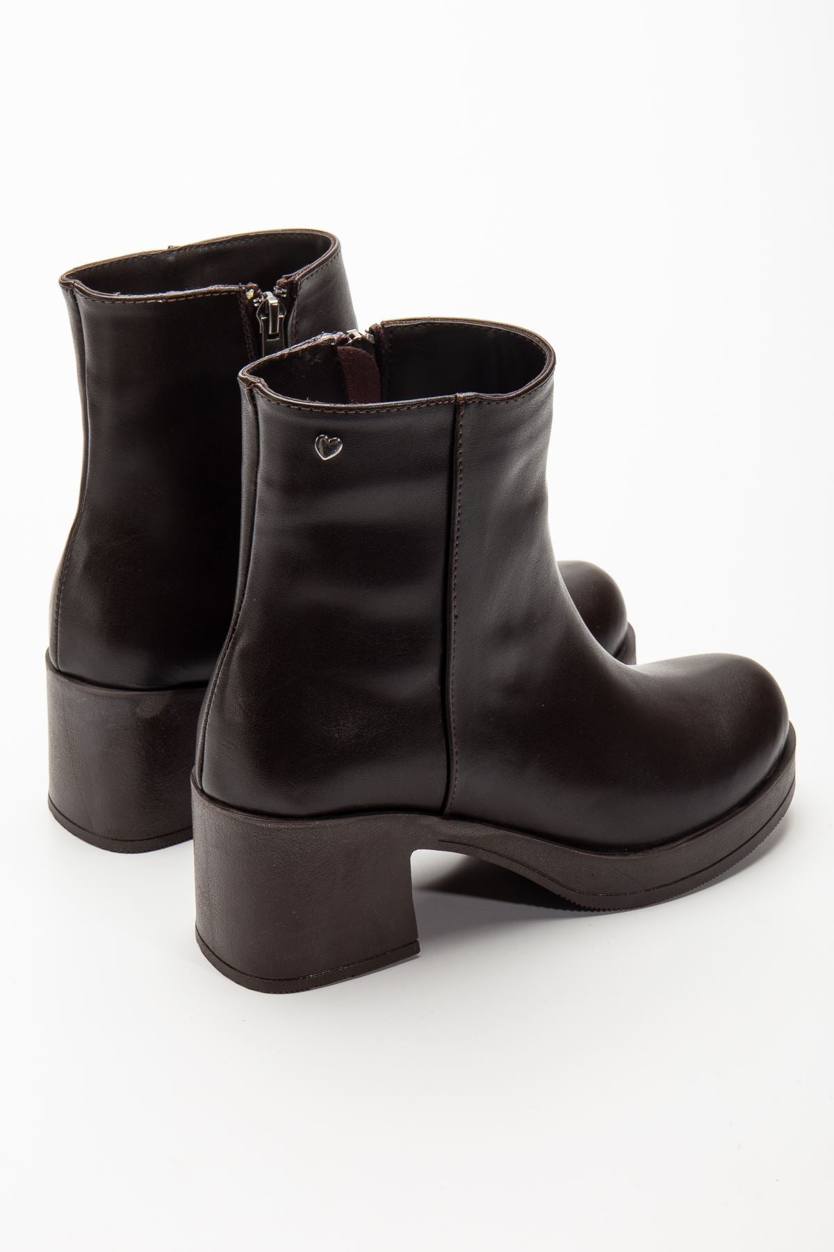 Olixor Acıkahve Fermuarlı Kalın Topuklu Günlük Kadın Bot - ILOVESHOES