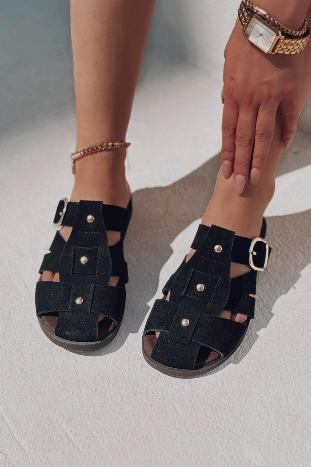 Tayra Süet Siyah Düz Kadın Terlik - ILOVESHOES