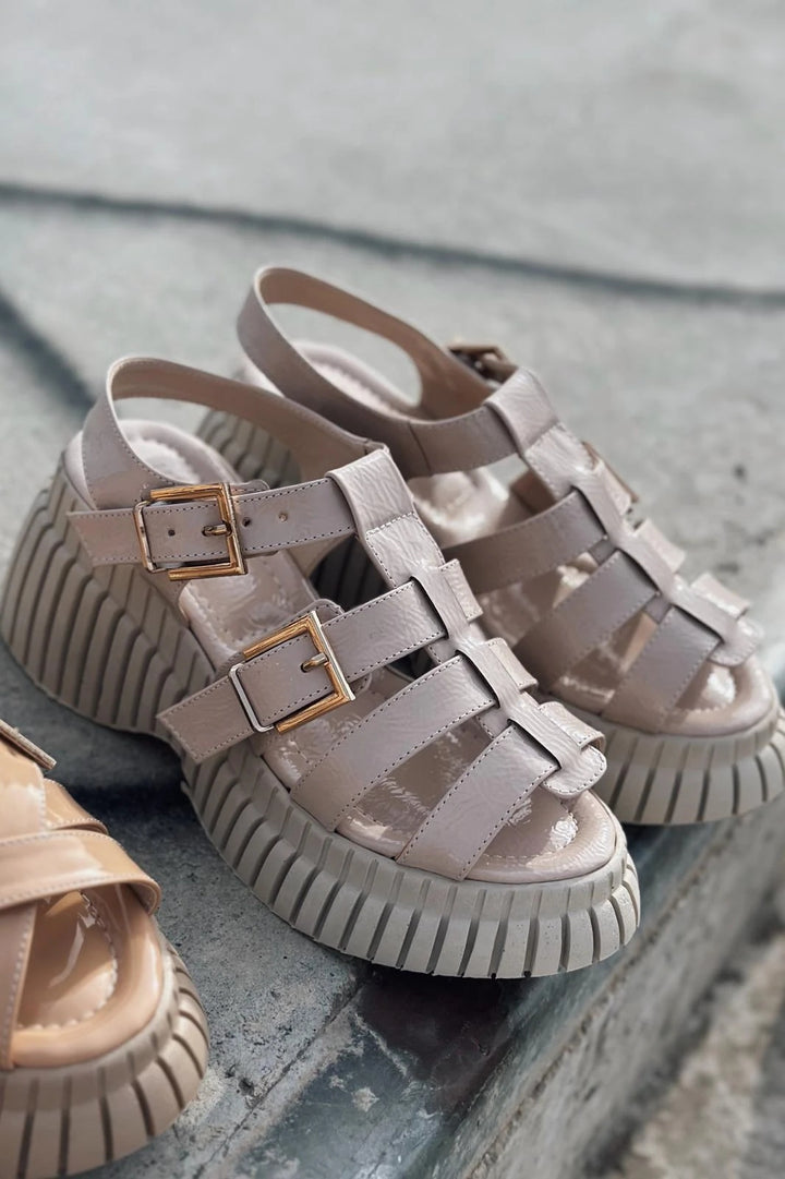Movina Patent Leather Buckle Detailed Thick Sole Women&