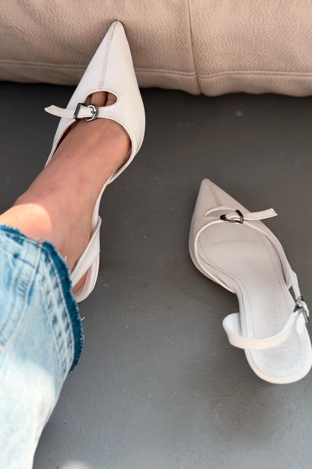 Norin Beyaz Kırışık Deri Kadın Stiletto - ILOVESHOES