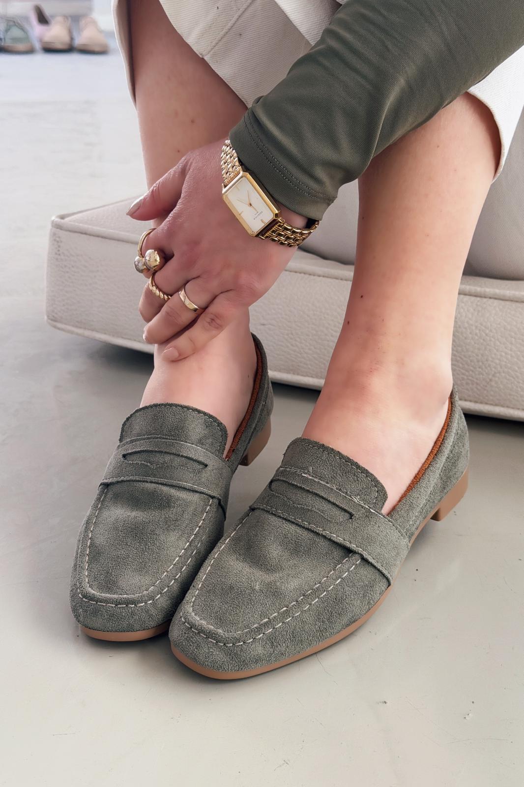 Orvino Kadın Loafer Haki Süet - ILOVESHOES