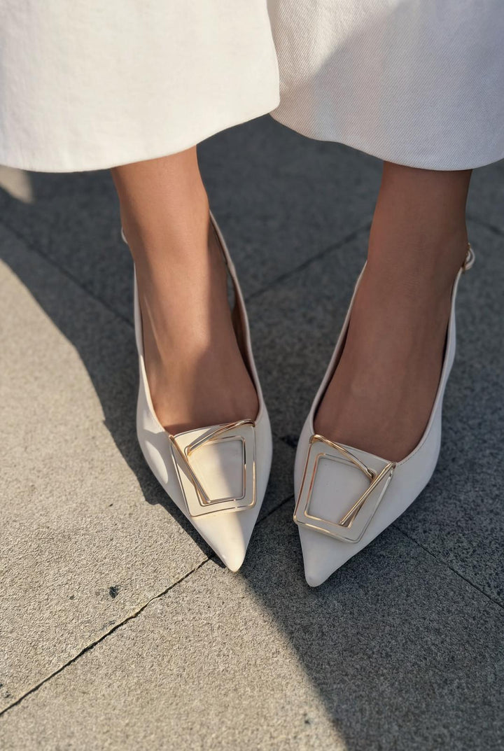 Talvine Stiletto Bej Saten - ILOVESHOES