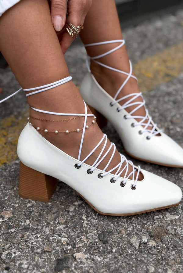 Temora Topuklu Ayakkabı BeyazMat Deri - ILOVESHOES