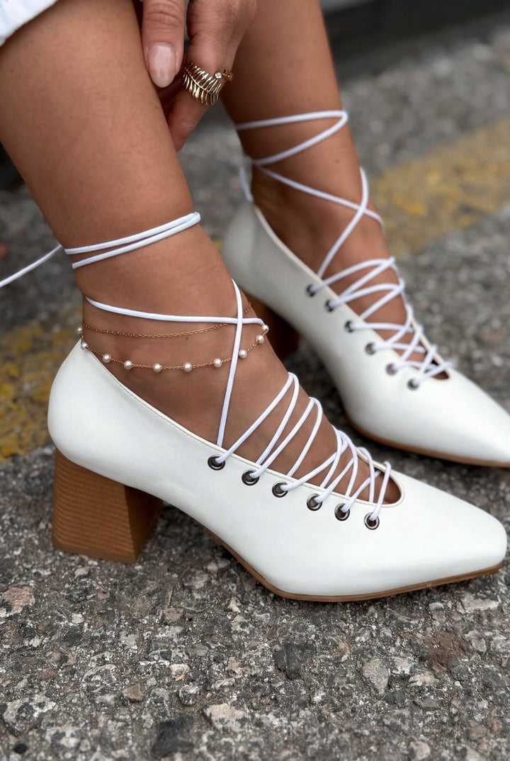 Temora Topuklu Ayakkabı BeyazMat Deri - ILOVESHOES