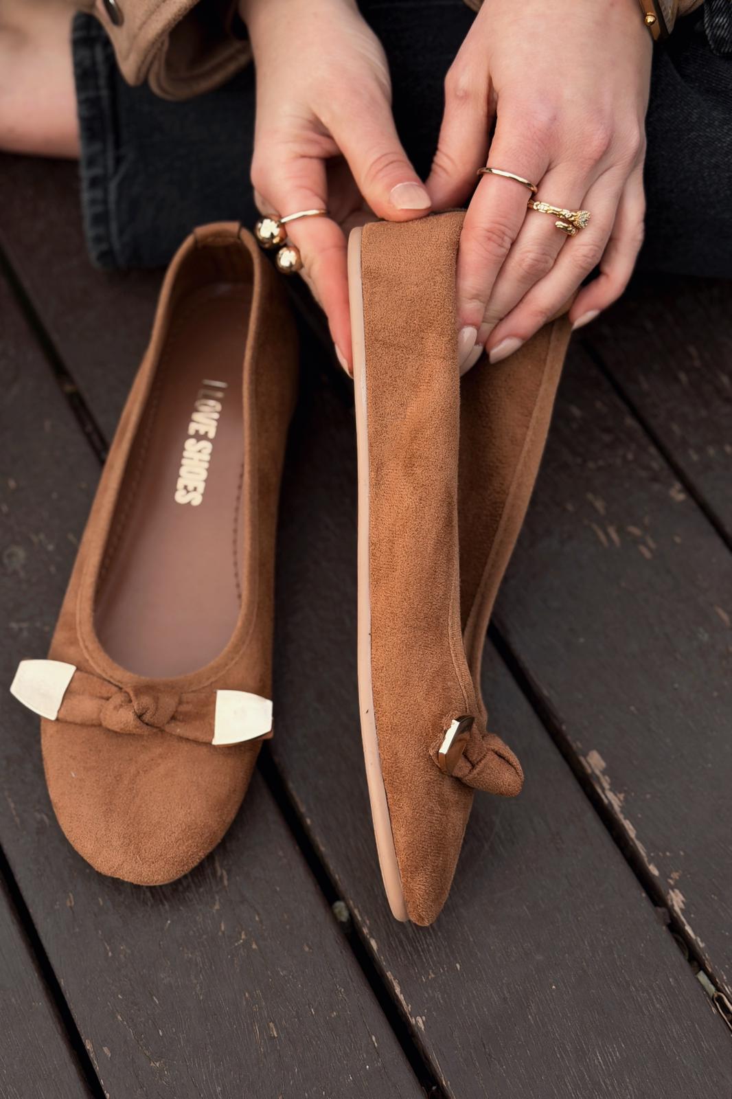 Orphel Kadın Babet Taba Süet Dolgu Topuklu - ILOVESHOES