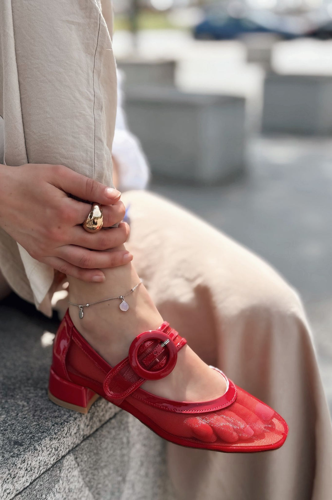Cyreya File Kırmızı Toka Detaylı Mary Jane - ILOVESHOES