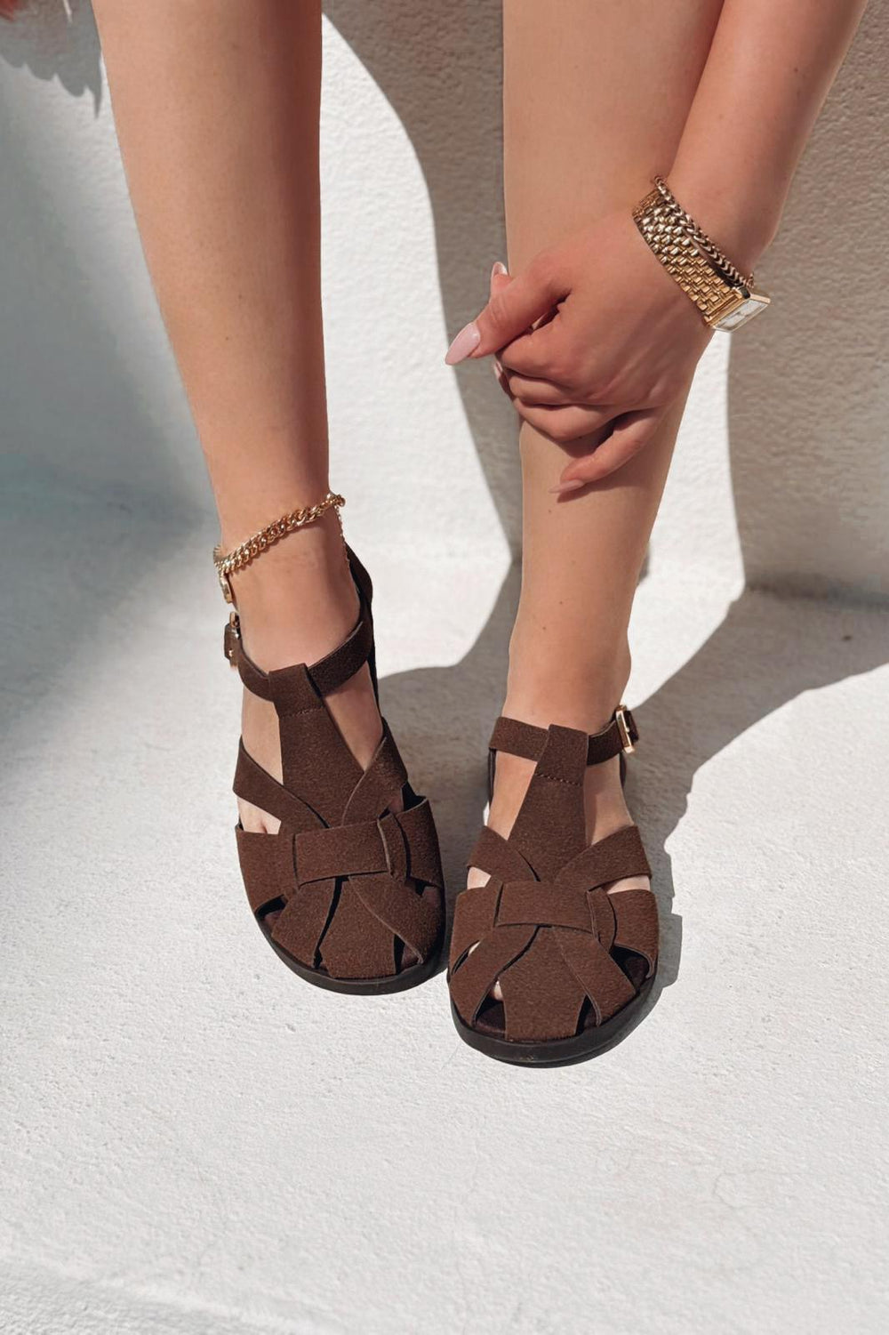 Valen Süet Acıkahve Düz Kadın Sandalet - ILOVESHOES