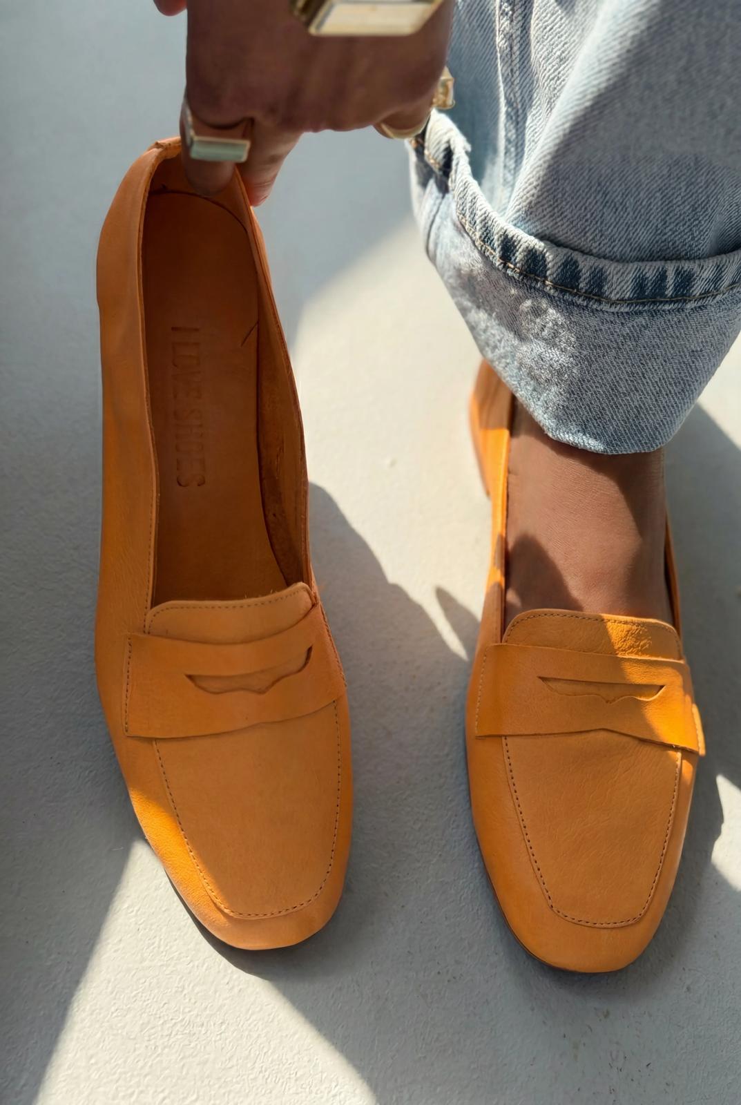 Melniel Turuncu Hakiki Deri Kadın Loafer - ILOVESHOES
