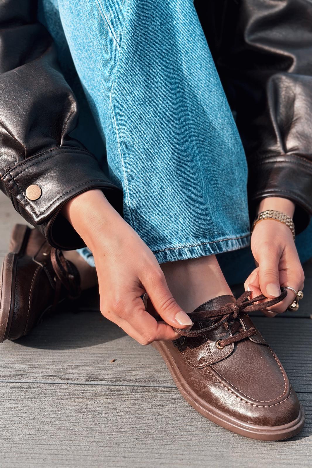 Morin Kadın Oxford Ayakkabı Acıkahve Mat Deri - ILOVESHOES