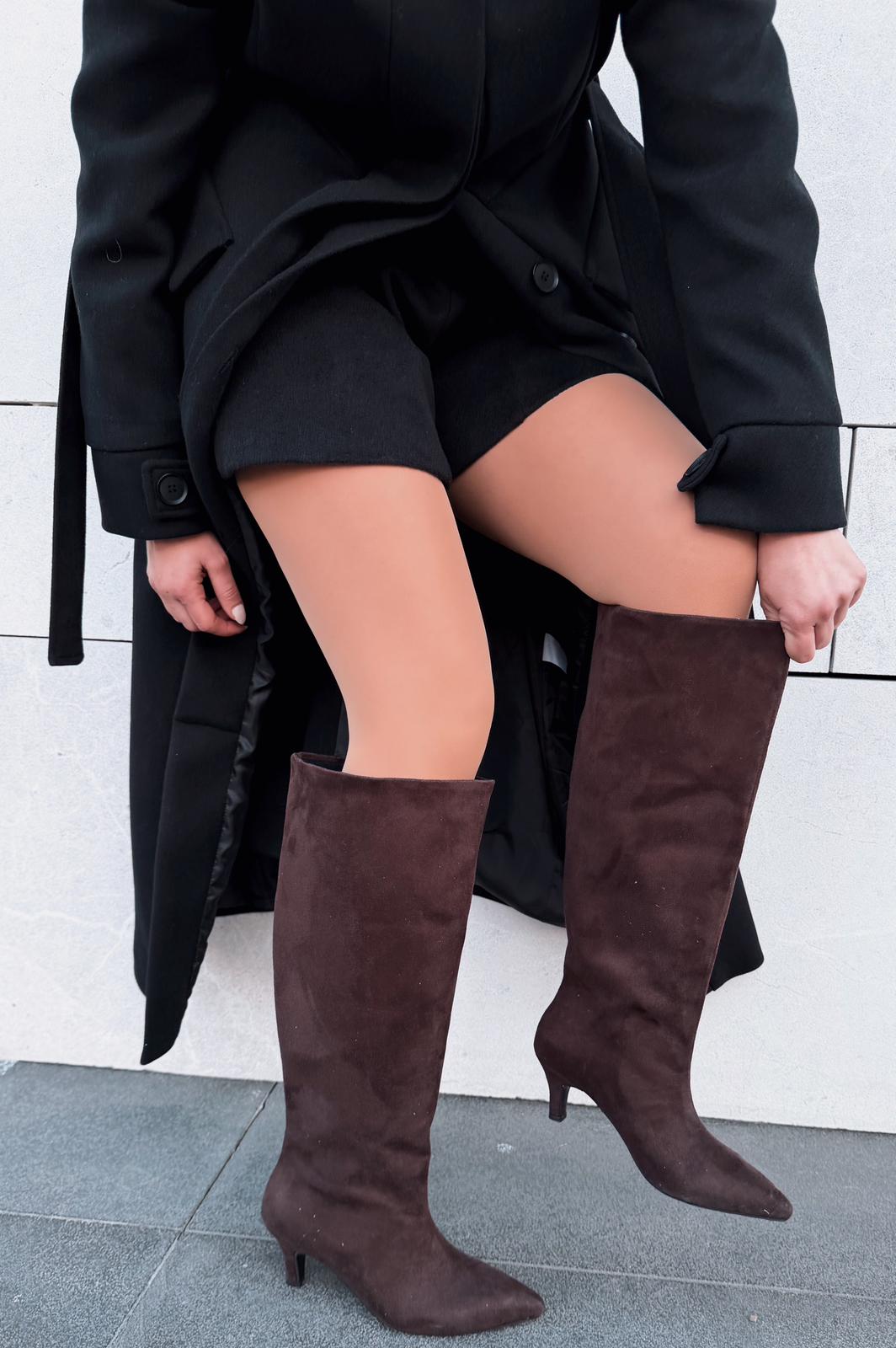 Gwen Kadın Topuklu Çizme Acıkahve Süet - ILOVESHOES